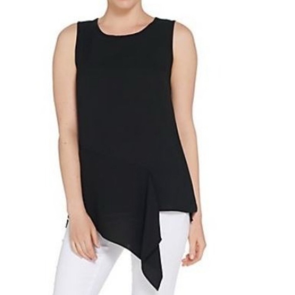 Lisa Rinna Collection Size L Black Mixed Media Sleeveless Asymmetrical Top